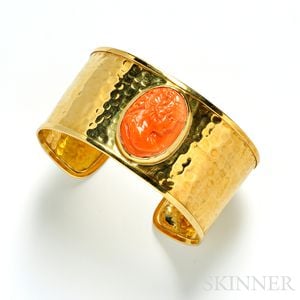 18kt Gold and Coral Cameo Cuff Bracelet