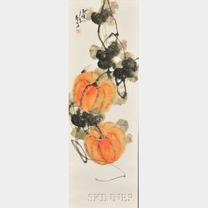 Hanging Scroll Depicting Pumpkins