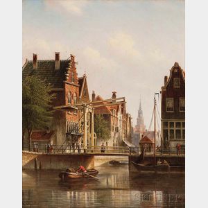 Johannes Franciscus Spohler (Dutch, 1853-1894) Quiet Amsterdam Canal