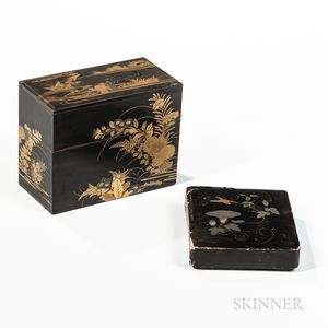 Two Maki-e Black-lacquered Box and Cover