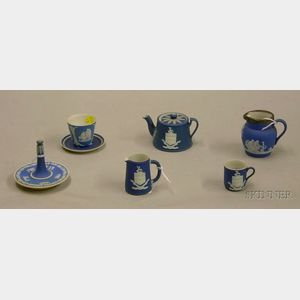 Seven Wedgwood Miniature Dark Blue Jasper Dip Items