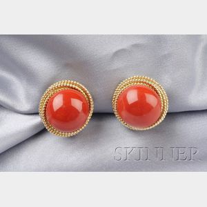 18kt Gold and Coral Earclips