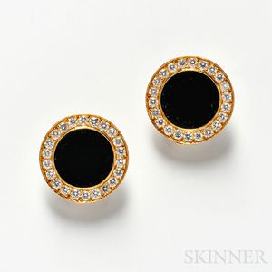 18kt Gold, Onyx, and Diamond Earclips
