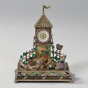 Viennese Silver-gilt and Enamel Table Clock