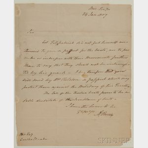 Burr, Aaron (1756-1836) Letter Signed, 24 January 1807.