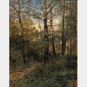 Hugo Darnaut (Austrian, 1850-1937) Forest Scene with Deer
