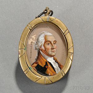 Reverse-painted Miniature Portrait of George Washington Mounted in a Brass Box