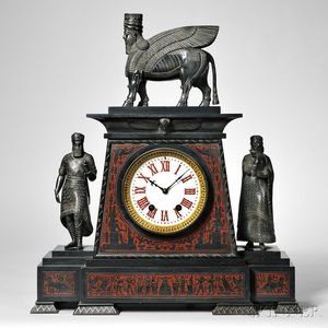 Large Black Marble and Bronze Egyptian Revival Shelf Clock