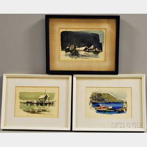 J. Thurston Marshall (American, 1908-1982) Three Framed Watercolor and Ink Drawings