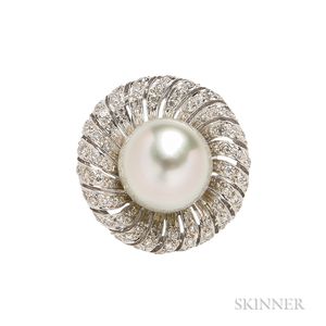 18kt White Gold, South Sea Pearl, and Diamond Ring