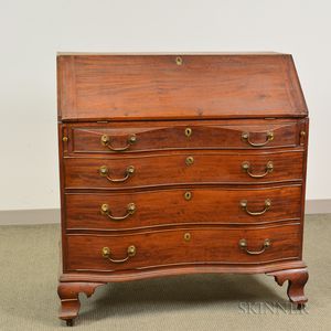 Chippendale Inlaid Mahogany Serpentine-front Slant-lid Desk