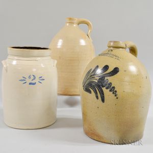 Bowden & Wilcox Cobalt-decorated Stoneware Jug and Two Other Stoneware Items