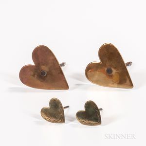 Two Pairs of Brass and Iron Heart-form Picture Supports