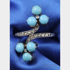 Antique Turquoise and Diamond Bypass Ring