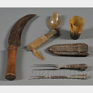 Group of Eating Utensils, a Trivet and a Knife
