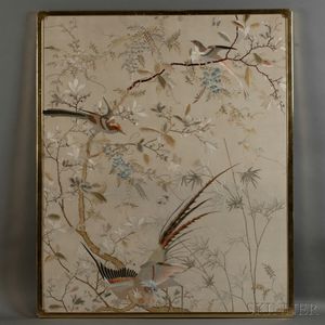 Pair of Embroideries of Flowers and Birds