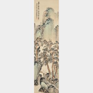 Hanging Scroll Depicting Two Scholars in the Mountain