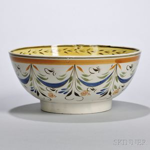 Polychrome-decorated Pearlware Punch Bowl