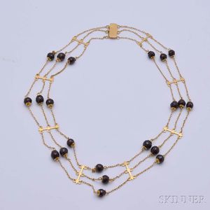14kt Gold and Amethyst Bead Triple-strand Necklace