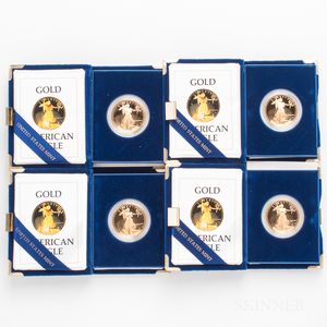 Four 1986 $50 Proof American Gold Eagles. 