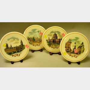 Set of Four Wedgwood London Scenes Transfer Decorated Porcelain Plaques.
