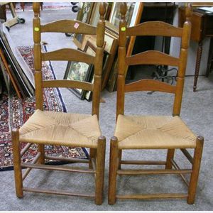Pair of Slat-back Side Chairs with Woven Rush-style Seats.