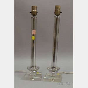 Pair of Art Deco Colorless Molded Reeded Glass Table Lamps