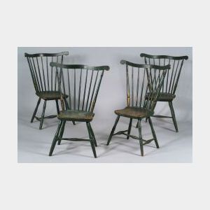 Assembled Set of Four Painted Fan-back Windsor Chairs