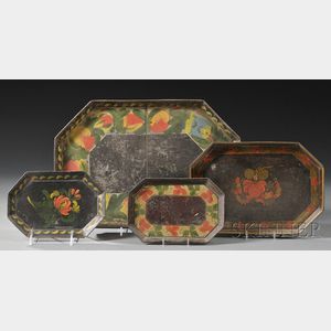 Four Octagonal Paint-decorated Tinware Trays