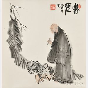 Hanging Scroll Depicting a Scholar Holding a Brush