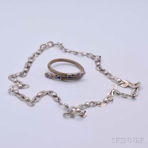 Sterling Silver Necklace and .900 Silver and Enamel Bracelet