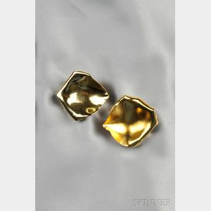 Gold-tone Metal Petal Earclips, JAR