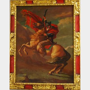 Spanish or Spanish Colonial School, 19th Century Equestrian Portrait of a Spanish Gentleman in a Red Cloak.