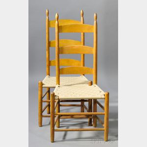Two Shaker Yellow-painted Slat-back Side Chairs