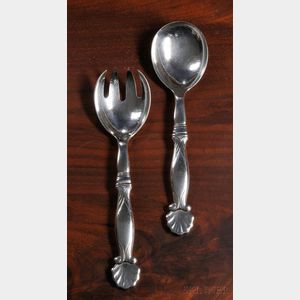 Georg Jensen Serving Fork and Spoon No. 102