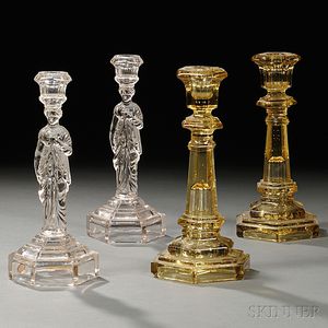 Two Pairs of Pressed Glass Candlesticks