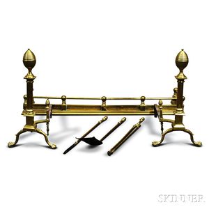 Group of Mostly Brass Fireplace Accessories