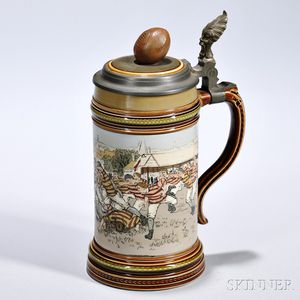 Rugby Stein, Mettlach, Germany, first half 20th century, #2324, stoneware body with glossy and matte glazes, polychrome scene of a rugb