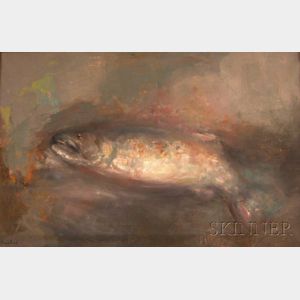 Oil on Canvas Still Life of a Fish by Francois Heaulme (1927-2005)
