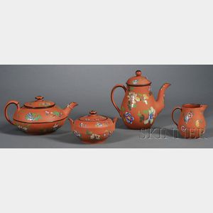 Wedgwood Enameled Rosso Antico Four-Piece Tea Set