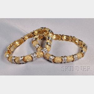 Pair of 14kt Bicolor Gold and Diamond Bracelets