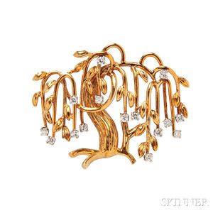 18kt Gold and Diamond Weeping Willow Brooch