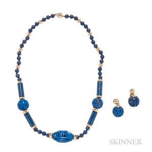 14kt Gold and Lapis Necklace and Earrings