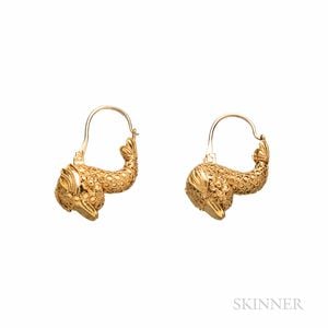 Archeological Revival Gold Dolphin-form Earrings