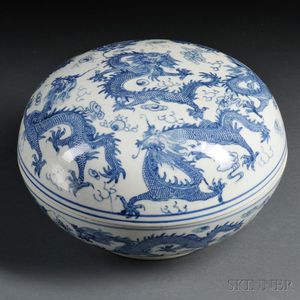 Blue and White Circular Covered Box