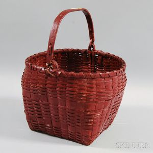 Red-painted Woven Splint Handled Basket