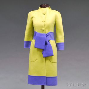 Valentino Couture Lady's Chartreuse and Purple Cashmere Fitted Overcoat