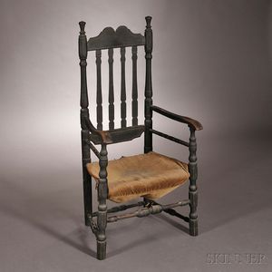 Black-painted Banister-back Armchair