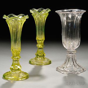 Three Sandwich-type Pressed Glass Vases