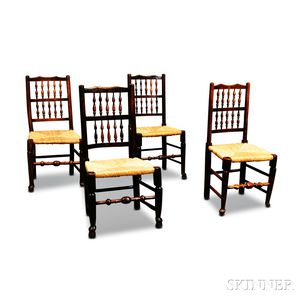 Four English Oak Spindle-back Side Chairs. 